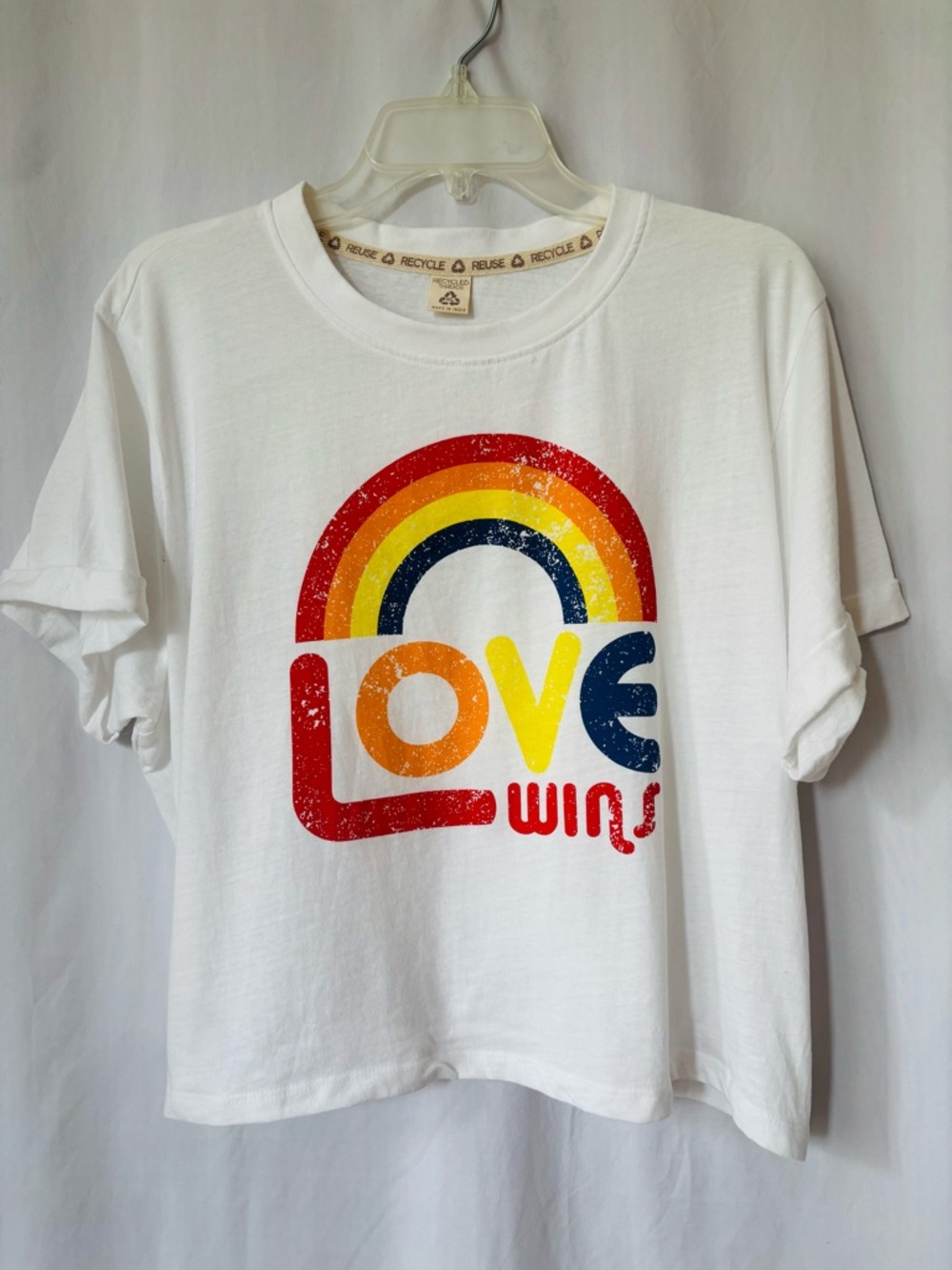 Love Rainbow Crop Top Recycled Threads White Tee